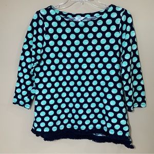Crown & Ivy Navy Polka Dot over Mint Check Boat Neck, 3/4 Sleeved Top, L, EUC